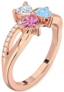 Diamond Rose Gold Shamrock Heart Three Stone Mother's Ring