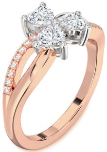 Diamond Platinum & Rose Gold Shamrock Heart Three Stone Ring