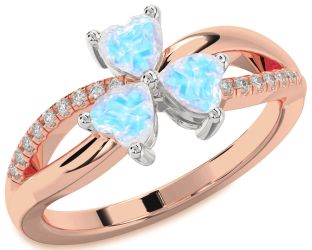 Diamond Emerald Platinum & Rose Gold Shamrock Heart Three Stone Birthstone Ring