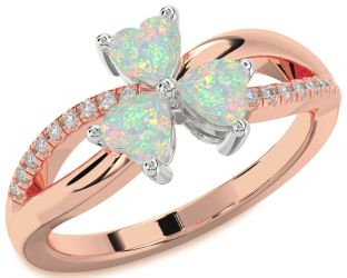 Diamond Emerald Platinum & Rose Gold Shamrock Heart Three Stone Birthstone Ring