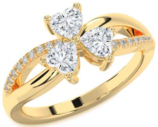 Diamond Gold Shamrock Heart Three Stone Ring