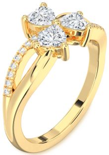 Diamond Gold Shamrock Heart Three Stone Ring