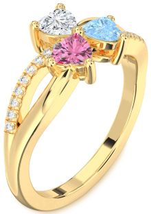 Diamond Gold Shamrock Heart Three Stone Mother's Ring