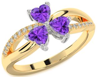 Diamond Emerald Platinum & Yellow Gold Shamrock Heart Three Stone Birthstone Ring