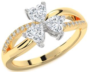 Diamond Platinum & Yellow Gold Shamrock Heart Three Stone Ring