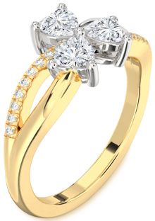 Diamond White Yellow Gold Shamrock Heart Three Stone Ring