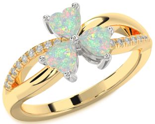 Diamond Emerald Platinum & Yellow Gold Shamrock Heart Three Stone Birthstone Ring