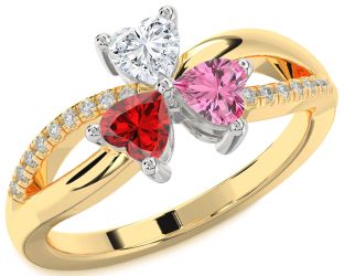 Diamond Emerald Platinum & Yellow Gold Shamrock Heart Three Stone Birthstone Ring