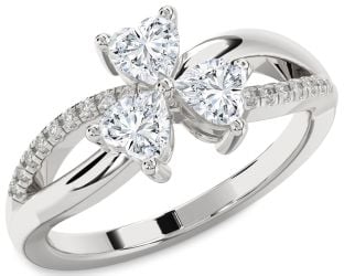 Diamond Platinum Shamrock Heart Three Stone Ring