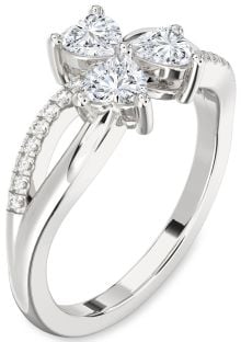 Diamond White Gold Shamrock Heart Three Stone Ring
