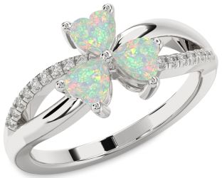 Diamond Emerald Platinum Shamrock Heart Three Stone Birthstone Ring