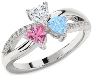 Diamond Platinum Shamrock Heart Three Stone Mother's Ring