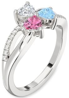 Diamond Platinum Shamrock Heart Three Stone Mother's Ring