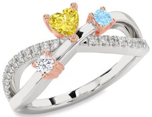 Diamond White Rose Gold Heart Three Stone Mother's Ring