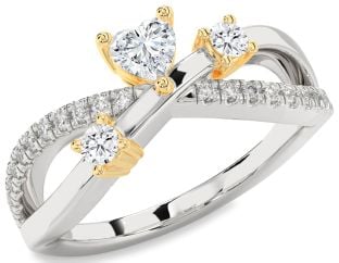 Diamond Silver & 10K gold Heart Three Stone Ring