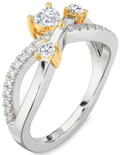 Diamond Silver & 10K gold Heart Three Stone Ring