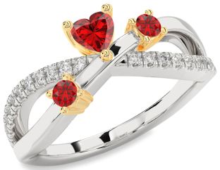 Diamond Emerald Platinum & Yellow Gold Heart Three Stone Birthstone Ring