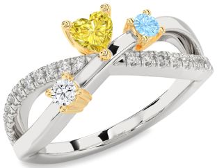 Diamond Platinum & Yellow Gold Heart Three Stone Mother's Ring