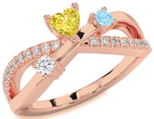 Diamond Rose Gold Heart Three Stone Mother's Ring