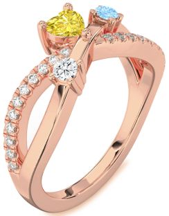 Diamond Rose Gold Heart Three Stone Mother's Ring