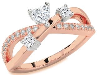 Diamond Platinum & Rose Gold Heart Three Stone Ring