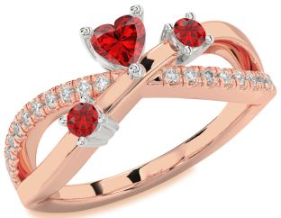Diamond Emerald Platinum & Rose Gold Heart Three Stone Birthstone Ring