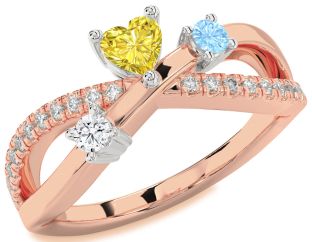 Diamond Platinum & Rose Gold Heart Three Stone Mother's Ring