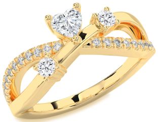 Diamond Gold Heart Three Stone Ring