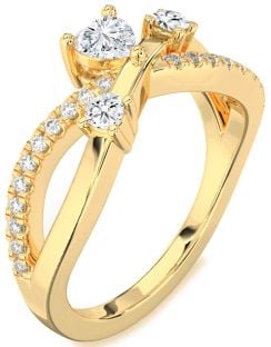 Diamond Gold Heart Three Stone Ring
