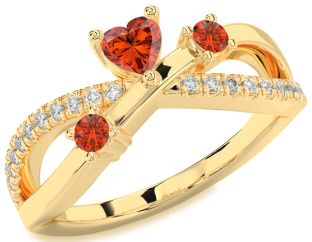 Diamond Fire Opal Gold Silver Heart Three Stone Ring