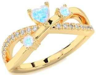 Diamond Moonstone Gold Heart Three Stone Ring