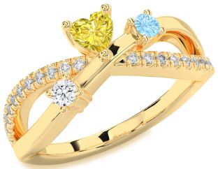 Diamond Gold Heart Three Stone Mother's Ring