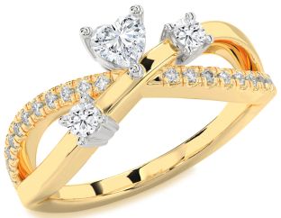 Diamond Platinum & Yellow Gold Heart Three Stone Ring