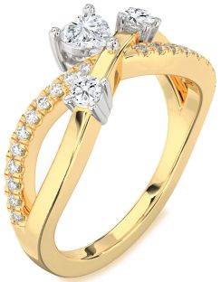 Diamond White Yellow Gold Heart Three Stone Ring