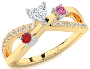 Diamond Emerald Platinum & Yellow Gold Heart Three Stone Birthstone Ring