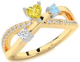 Diamond Platinum & Yellow Gold Heart Three Stone Mother's Ring