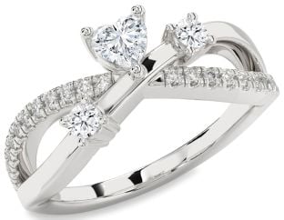 Diamond Platinum Heart Three Stone Ring