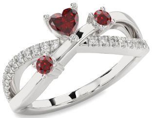 Diamond Emerald Platinum Heart Three Stone Birthstone Ring