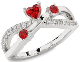 Diamond Emerald Platinum Heart Three Stone Birthstone Ring