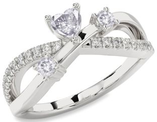 Salt & Pepper Diamond Silver Heart Three Stone Ring
