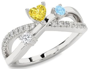 Diamond Platinum Heart Three Stone Mother's Ring