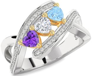 Diamond Platinum & Yellow Gold Heart Three Stone Mother's Ring