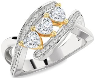 Diamond Silver & 10K gold Heart Three Stone Ring