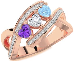 Diamond Rose Gold Heart Three Stone Mother's Ring