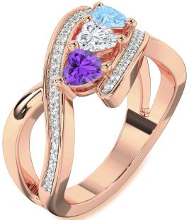 Diamond Rose Gold Heart Three Stone Mother's Ring