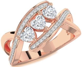 Diamond Rose Gold Heart Three Stone Ring