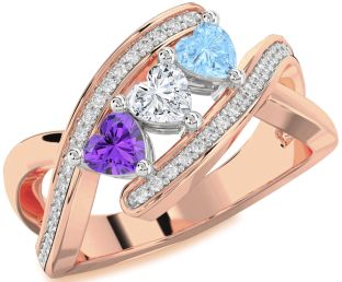 Diamond Platinum & Rose Gold Heart Three Stone Mother's Ring