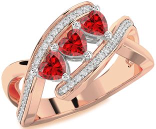 Diamond Emerald Platinum & Rose Gold Heart Three Stone Birthstone Ring