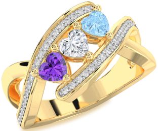 Diamond Gold Heart Three Stone Mother's Ring