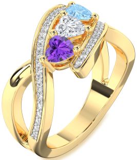 Diamond Gold Heart Three Stone Mother's Ring